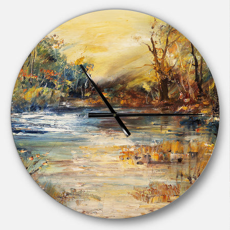 Stream in Forest Oil Painting - Oversized Traditional Wall CLock
