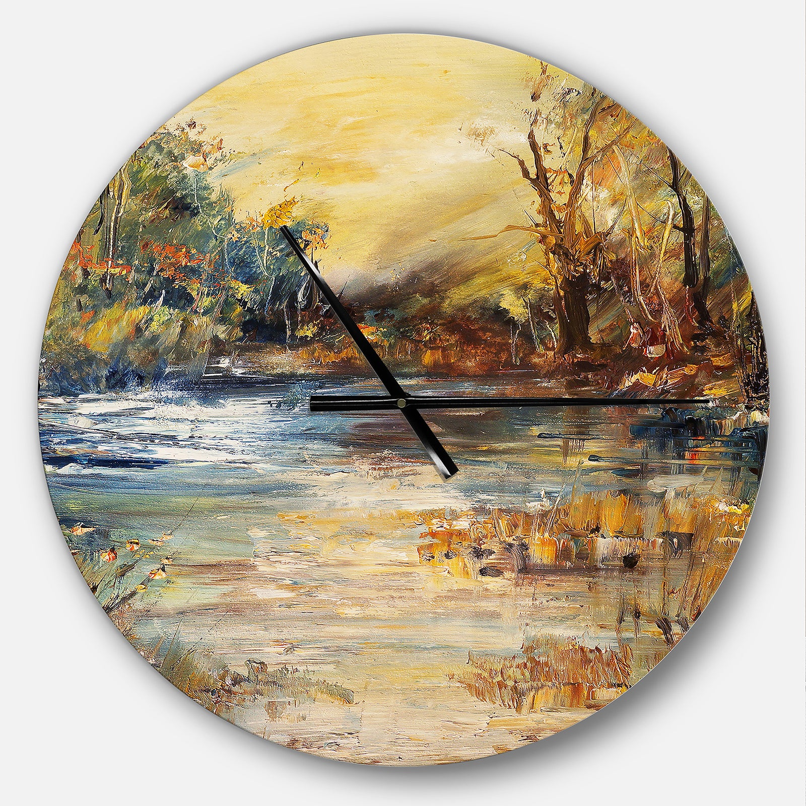 Stream in Forest Oil Painting - Oversized Traditional Wall CLock