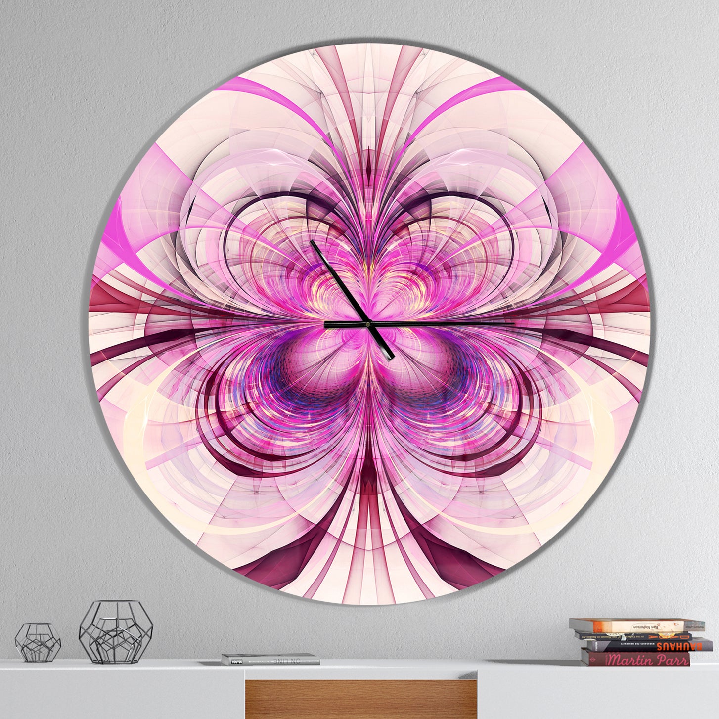 Purple Fractal Flower Pattern - Oversized Modern Wall CLock