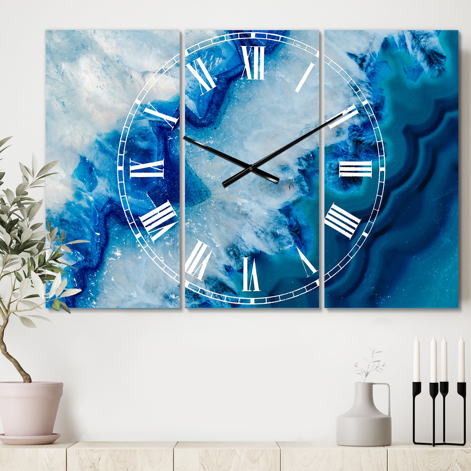 Geode Slice Macro - Cottage 3 Panels Large Wall CLock