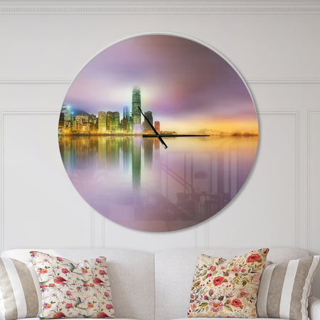 Hong Kong Panorama at Twilight - Oversized Industrial Wall CLock