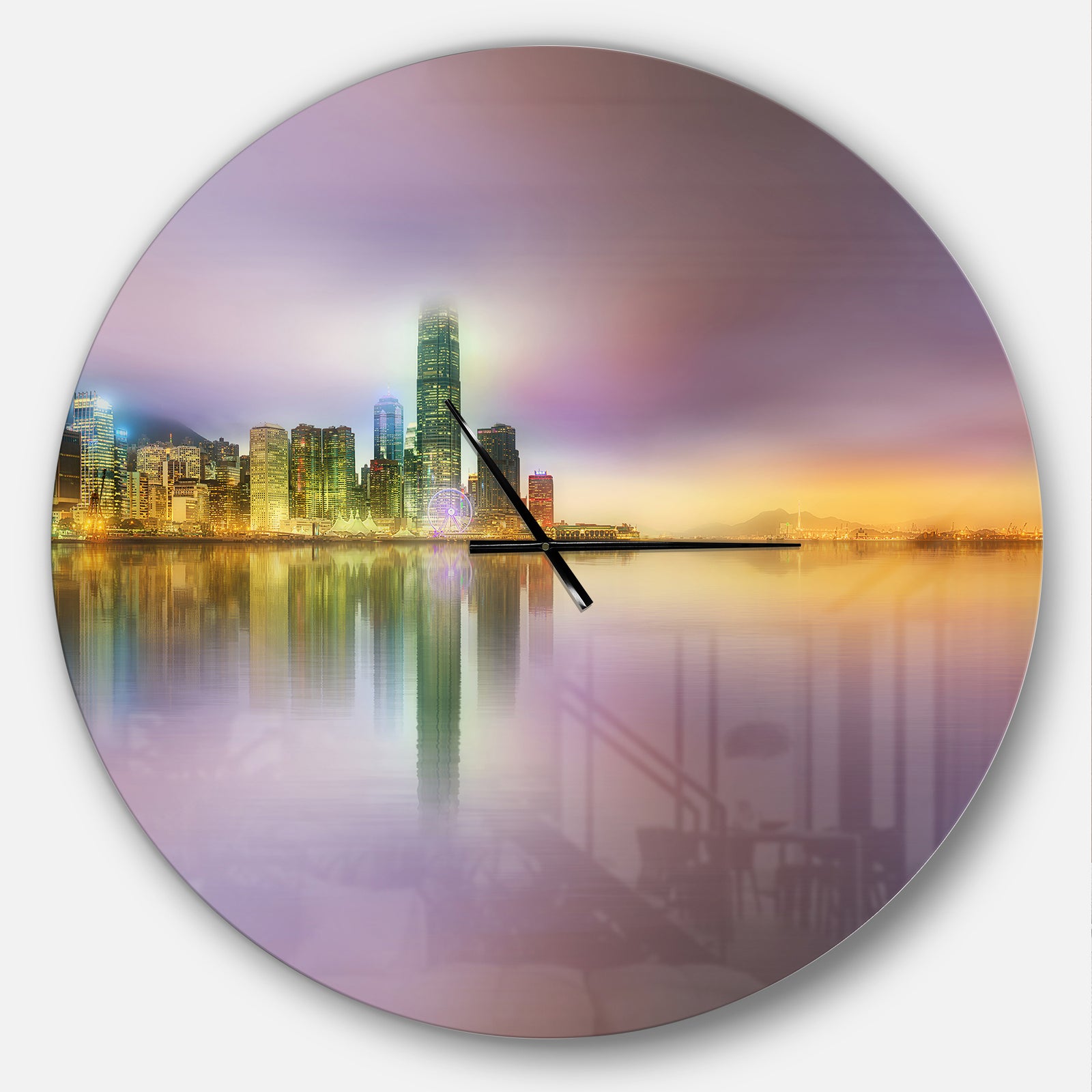 Hong Kong Panorama at Twilight - Oversized Industrial Wall CLock