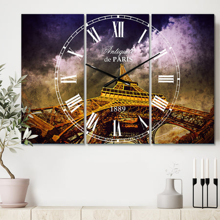 Paris Eiffel Towerand Gorgeous Sky - Cottage 3 Panels Oversized Wall CLock