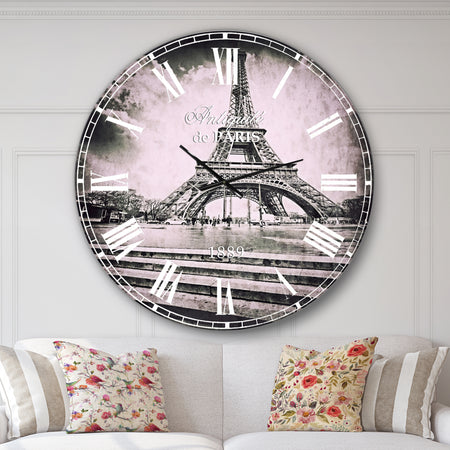Paris Eiffel Towerin Gray Shade - Landscape Photo Large Wall CLock