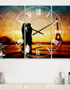 Eiffel with Kissing Couple - Cottage 3 Panels Oversized Wall CLock