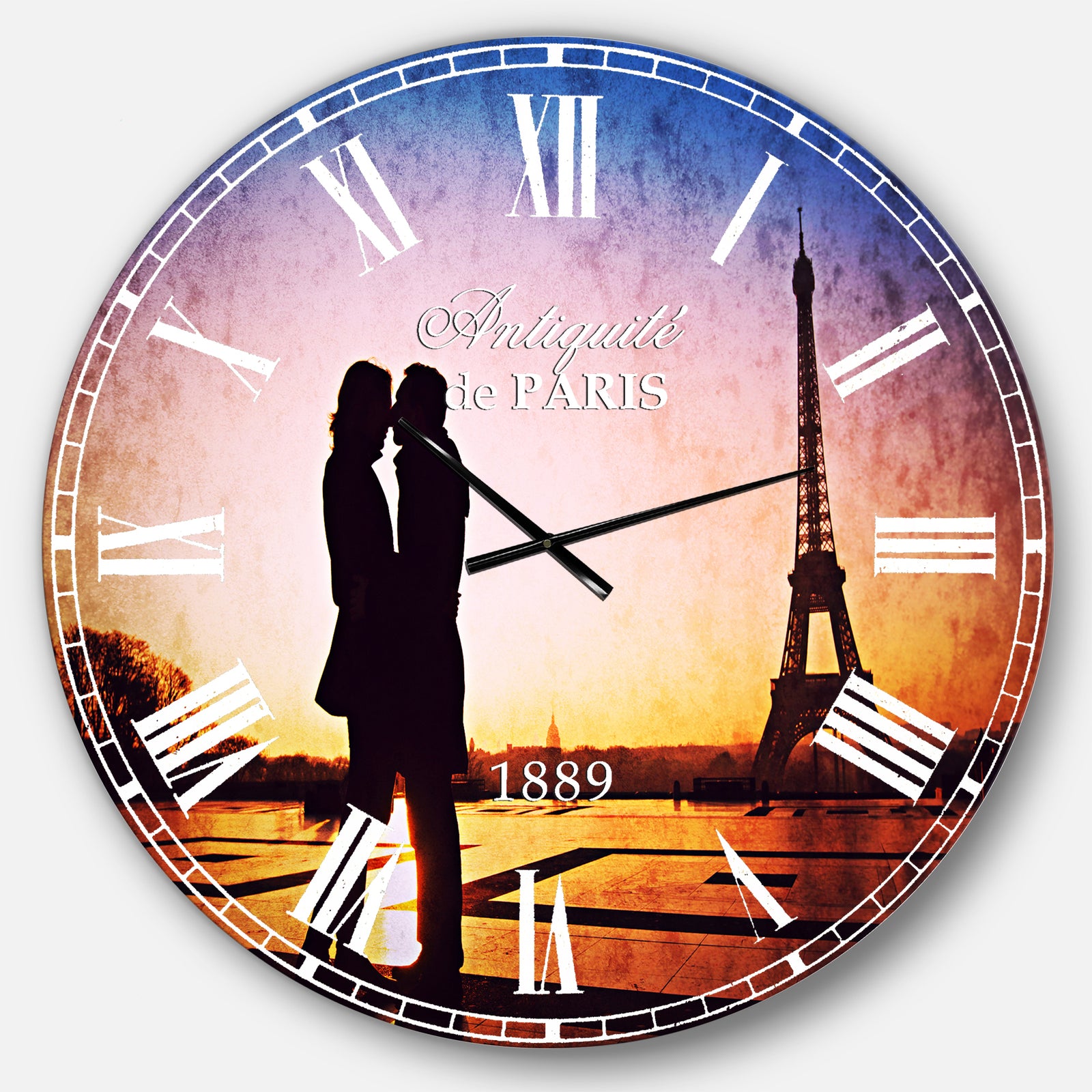 Eiffel with Kissing Couple - Landscape Photo Large Wall CLock
