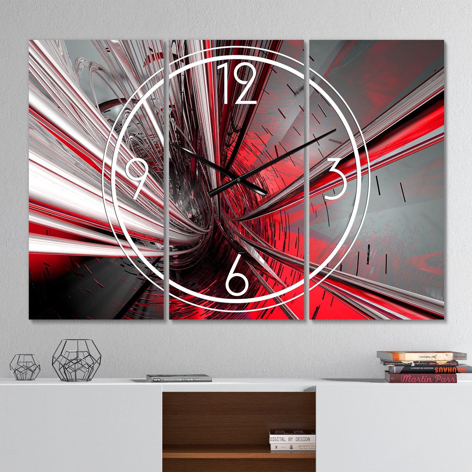 Fractal 3D Deep into Middle - Modern 3 Panels Large Wall CLock