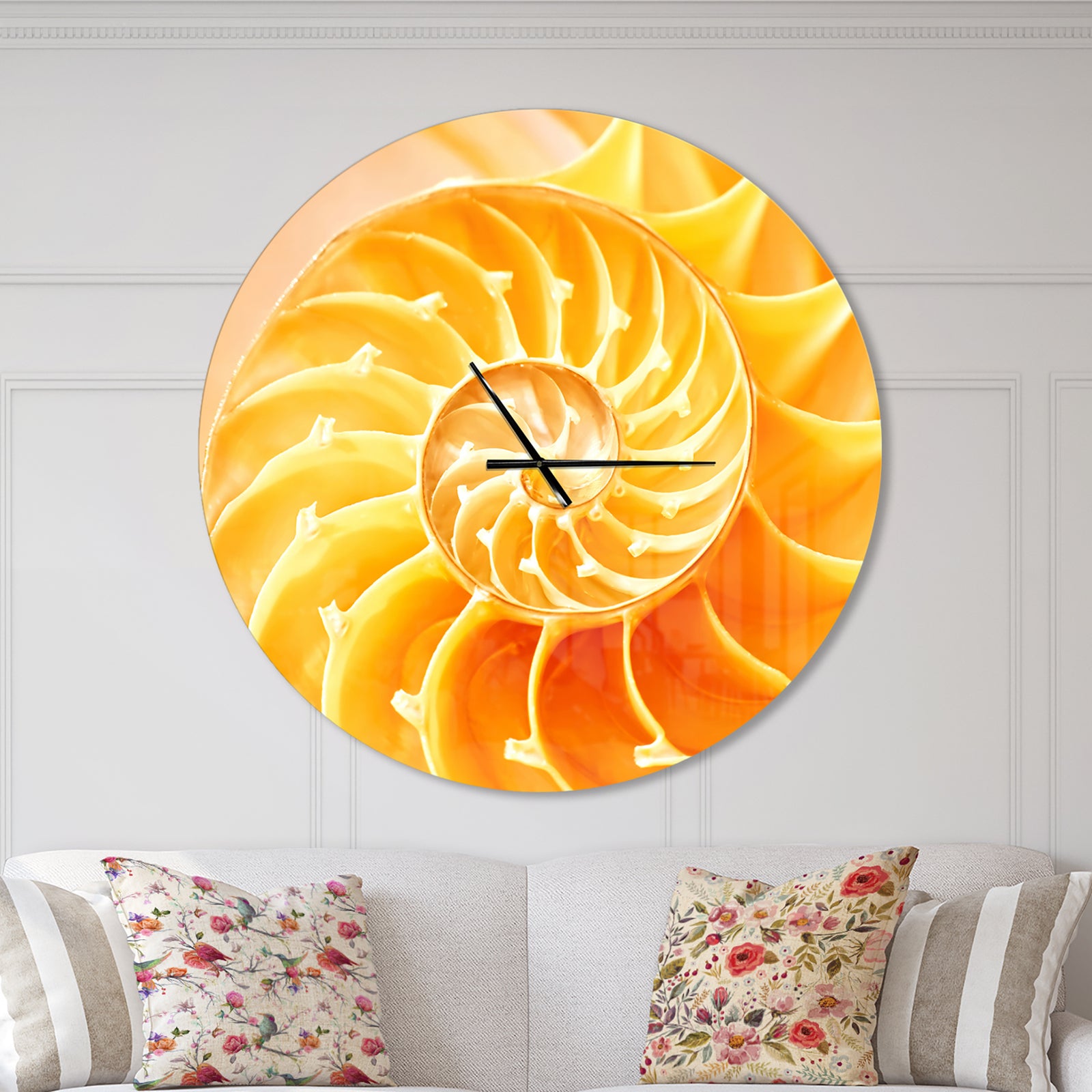 Yellow Nautilus Shell - Oversized Coastal Wall CLock
