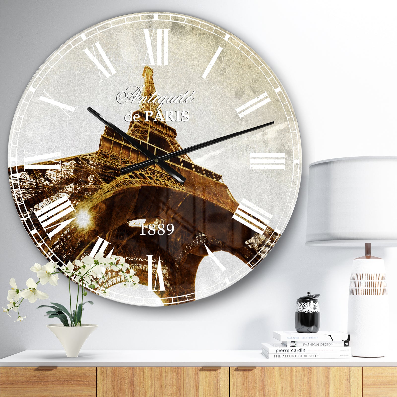 Paris Eiffel TowerStraight Into Sky - Photography Large Wall CLock