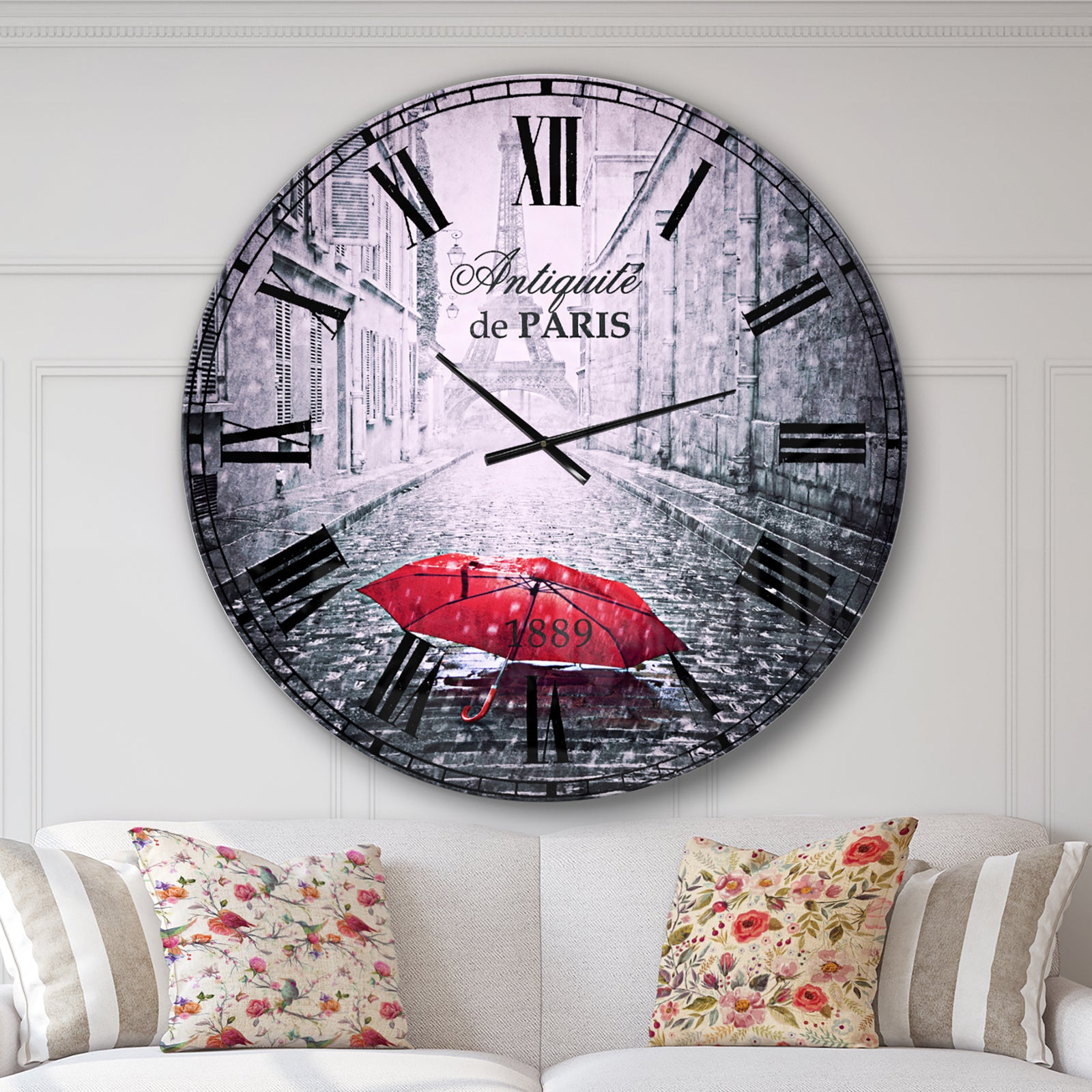 Eiffel View from Paris Street - Cityscape Photo Large Wall CLock