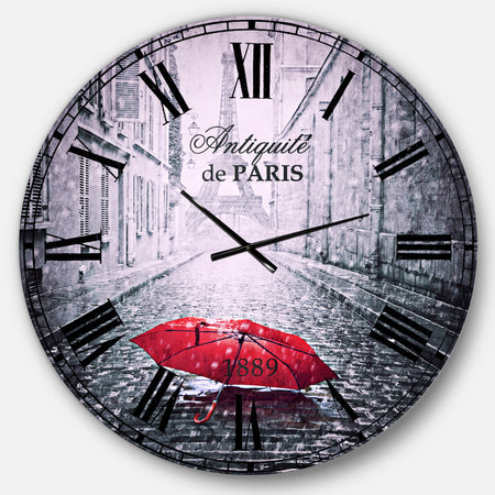 Eiffel View from Paris Street - Cityscape Photo Large Wall CLock