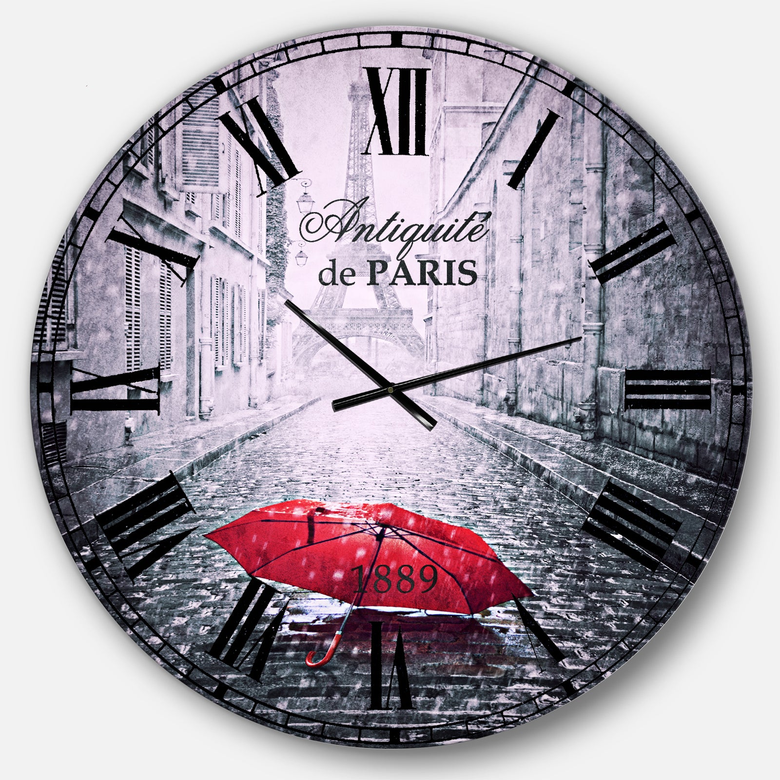 Eiffel View from Paris Street - Cityscape Photo Large Wall CLock