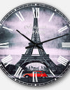 Eiffel and Old Red Car - Landscape Oversized Wall CLock