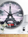 Eiffel and Old Red Car - Landscape Oversized Wall CLock