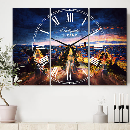 Night Paris Amazing View - Cottage 3 Panels Large Wall CLock