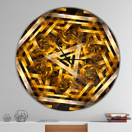 Fractal 3D Yellowish Hexagon - Oversized Modern Wall CLock