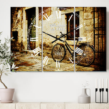 Bicycle with Shopping Bag - Cottage 3 Panels Large Wall CLock