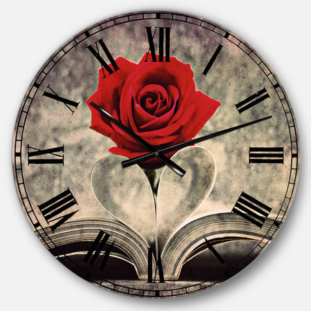 Red Rose Inside the Book - Oversized Floral Wall CLock
