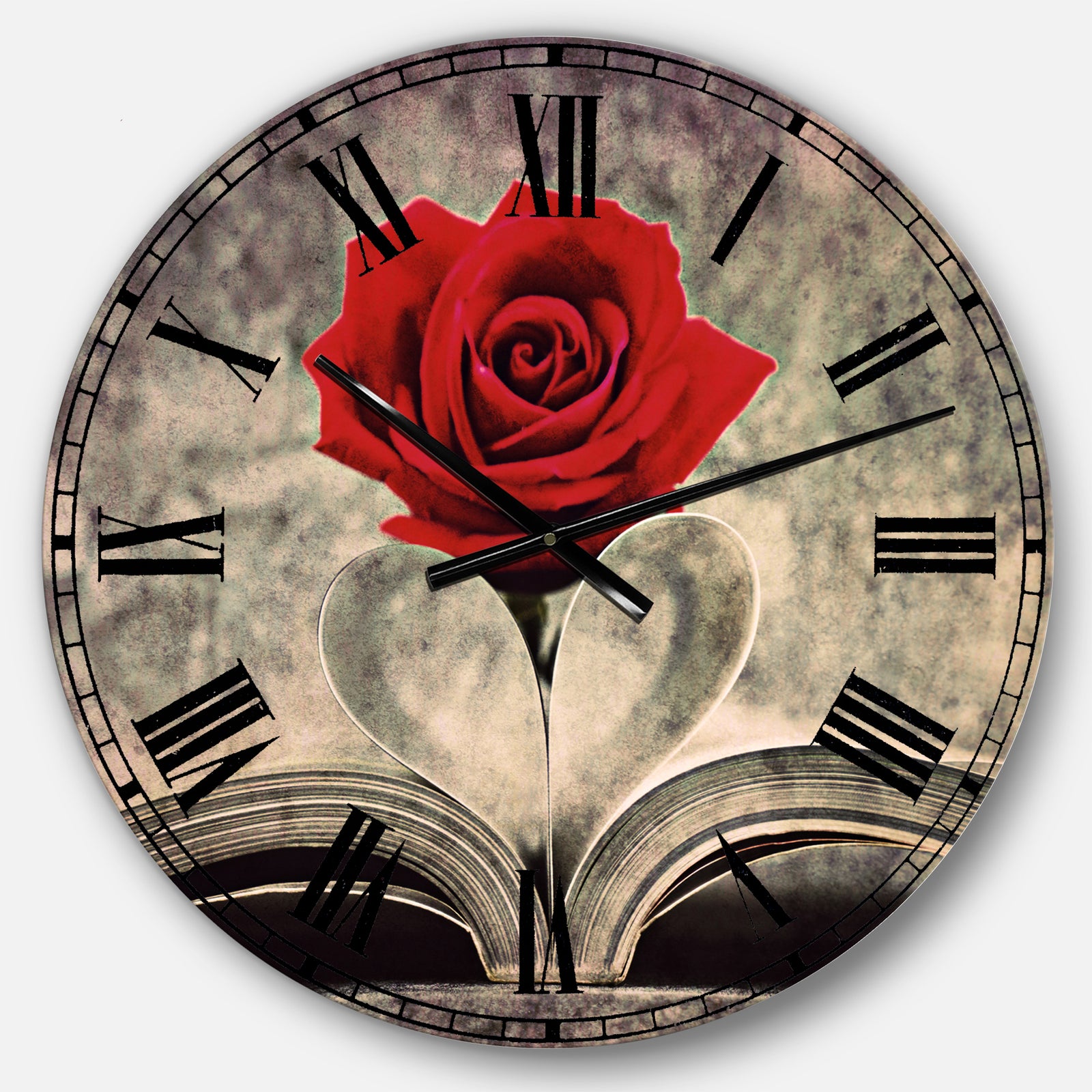 Red Rose Inside the Book - Oversized Floral Wall CLock