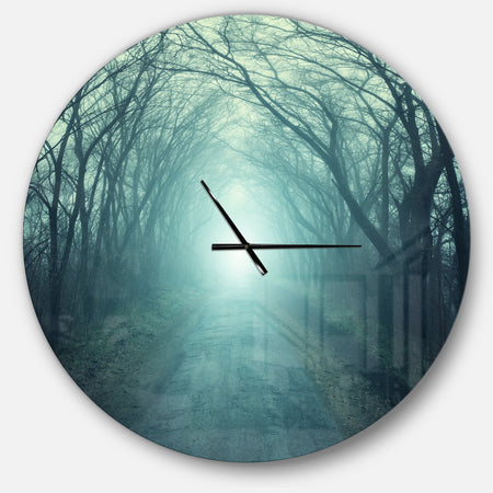 Fall Forest Path with Green Light - Oversized Traditional Wall CLock
