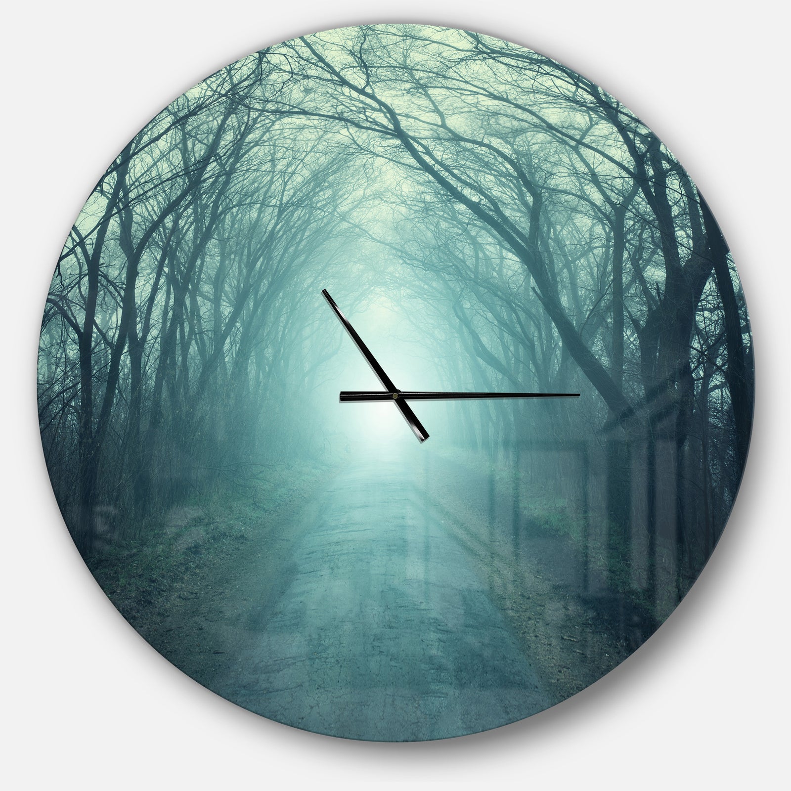 Fall Forest Path with Green Light - Oversized Traditional Wall CLock