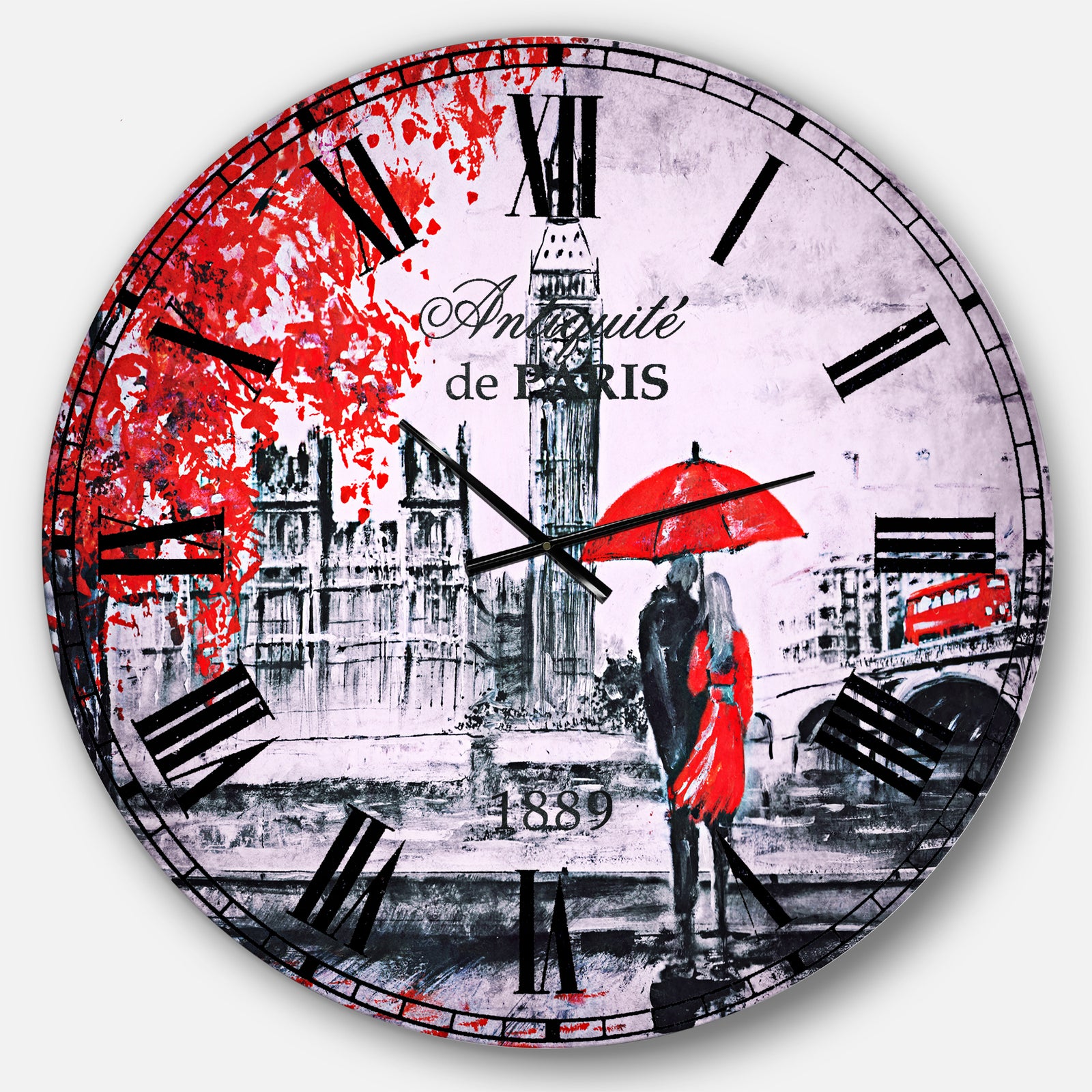 Couples Walking in London - Vintage Large Wall CLock
