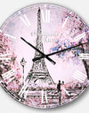 Eiffel with Pink Flowers - Vintage Large Wall CLock