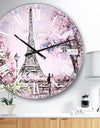 Eiffel with Pink Flowers - Vintage Large Wall CLock