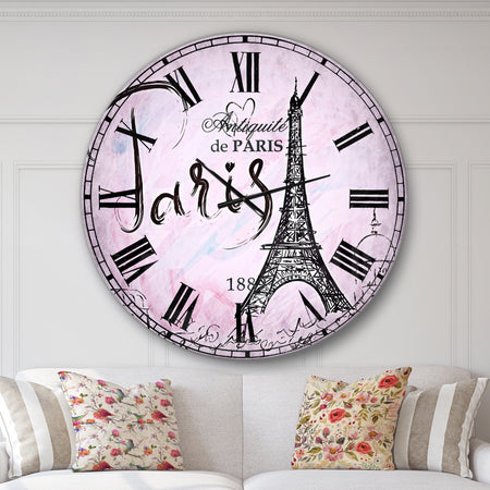 Illustration with Paris Eiffel Tower - Vintage Oversized Wall CLock