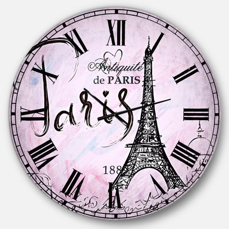 Illustration with Paris Eiffel Tower - Vintage Oversized Wall CLock