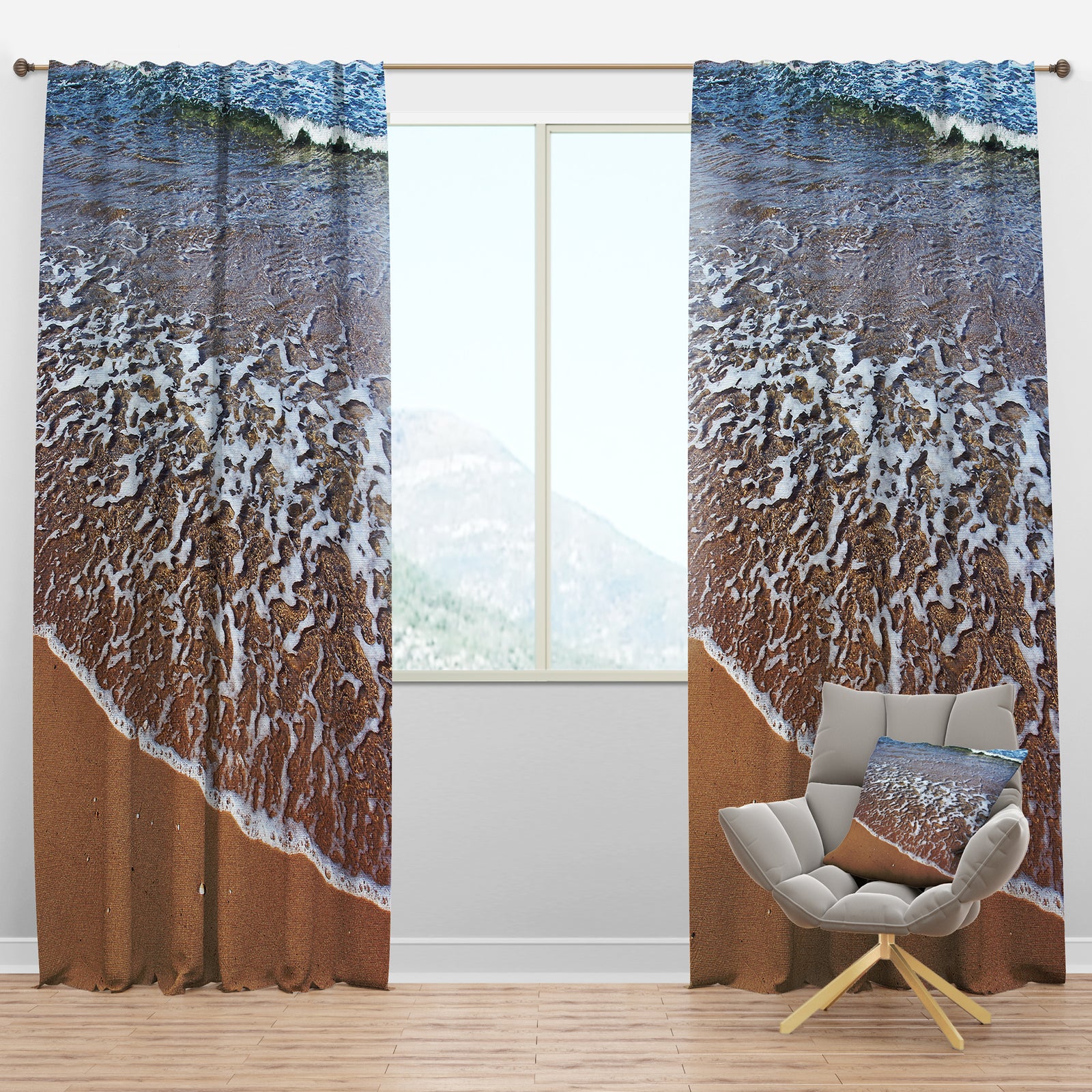 Ashdod Israel Clear Seashore - Modern Beach Curtain Panels
