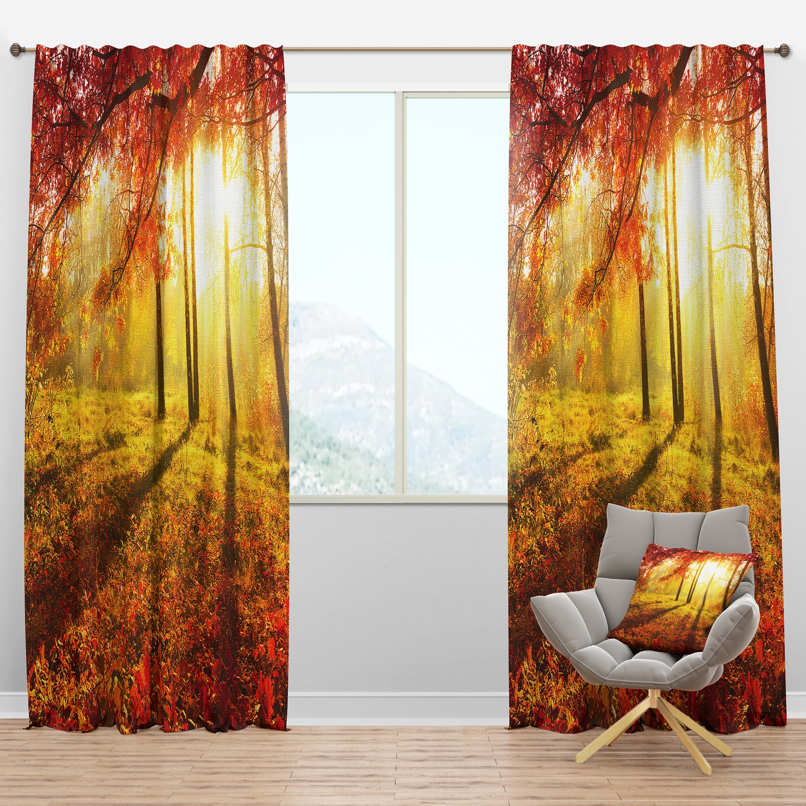 Yellow Red Fall Trees and Leaves - Landscape Curtain Panels