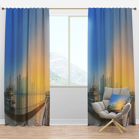 Shanghais Night with Lights - Cityscape Curtain Panels