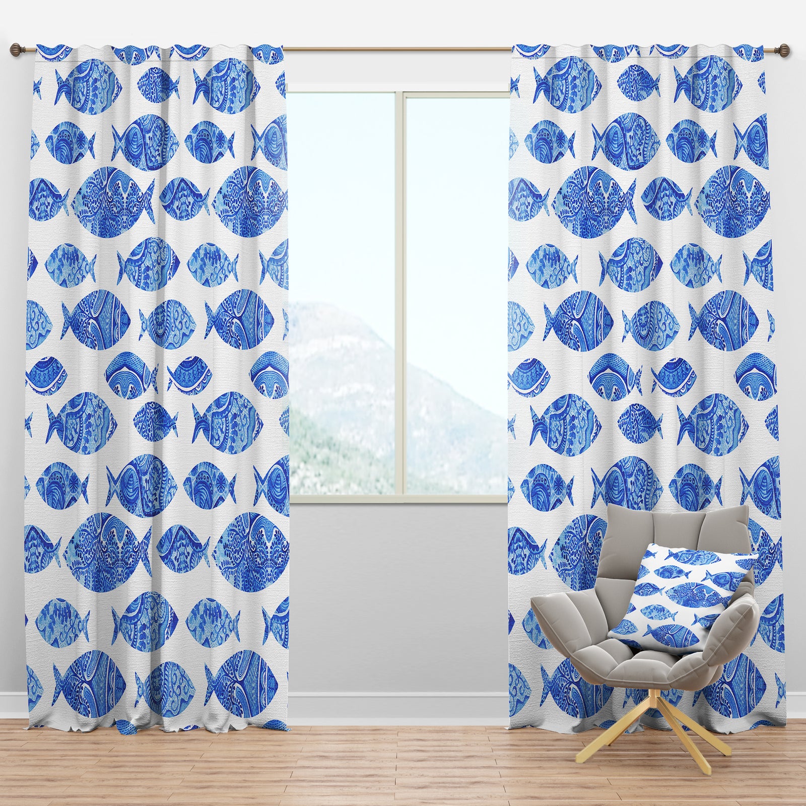 Seamless pattern with fishes - Nautical Curtain Panels