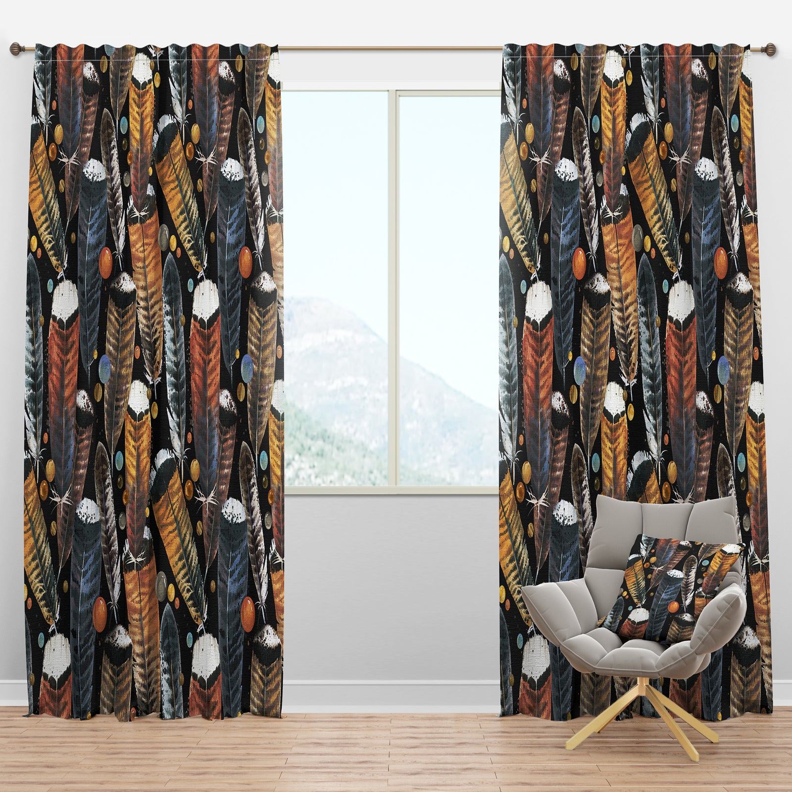 Feathers seamless pattern. - Animals Curtain Panels