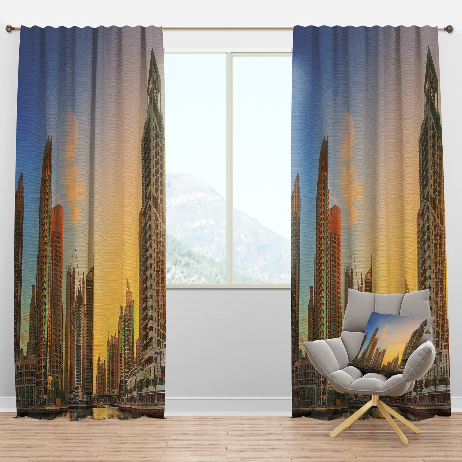 Dubai Marina bay with yacht - Cityscapes Curtain Panels