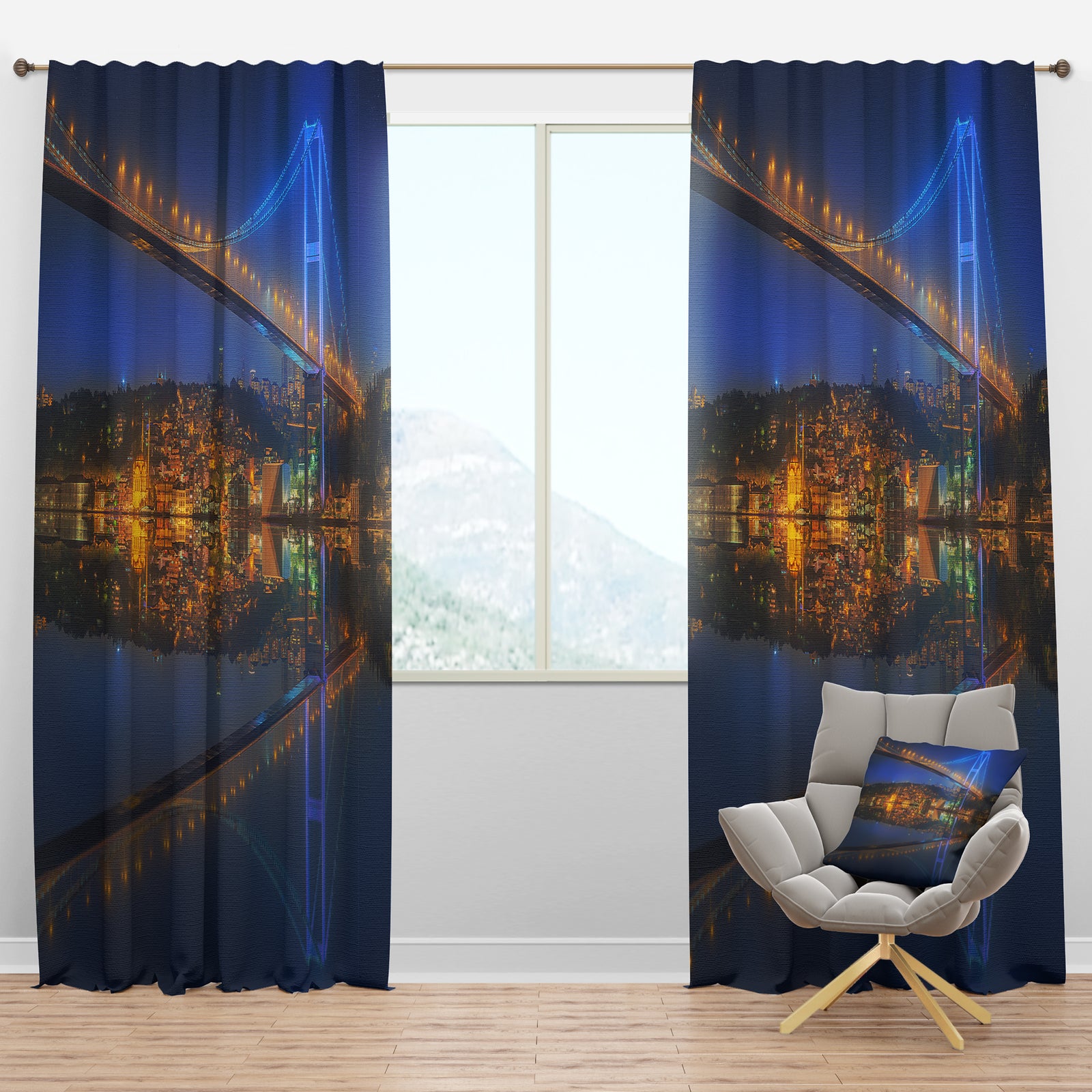 Bosphorus bridge at night Istanbul Skyline - Cityscapes Curtain Panels