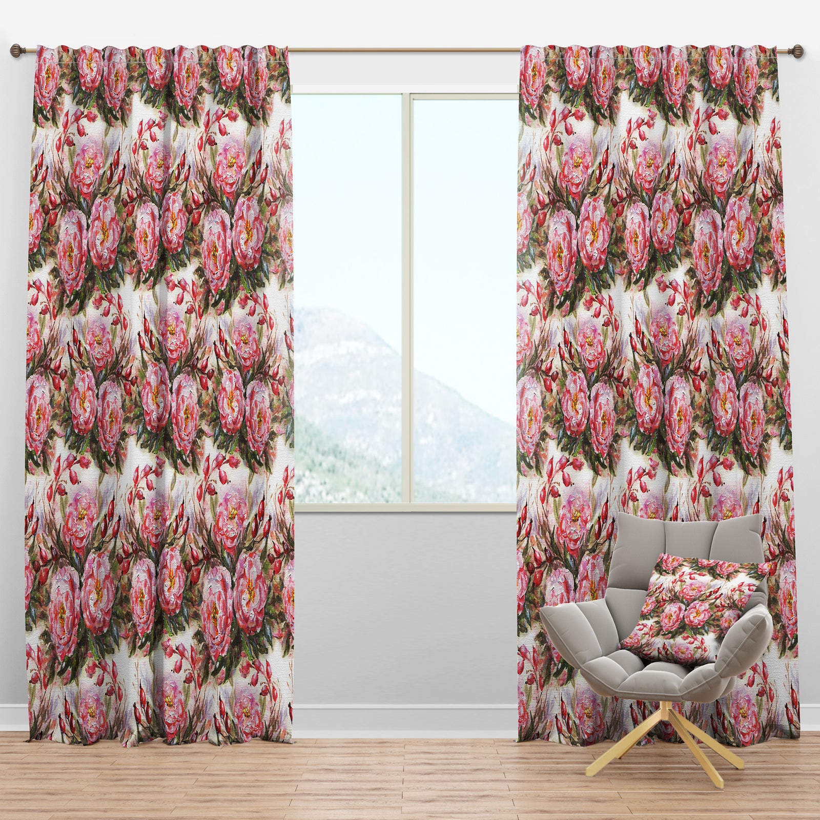 Wild Roses in Oil Painting - Floral Curtain Panels