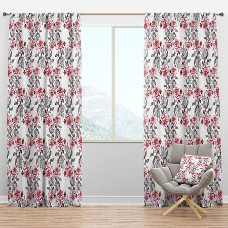 Seamless pattern with red roses - Floral Curtain Panels