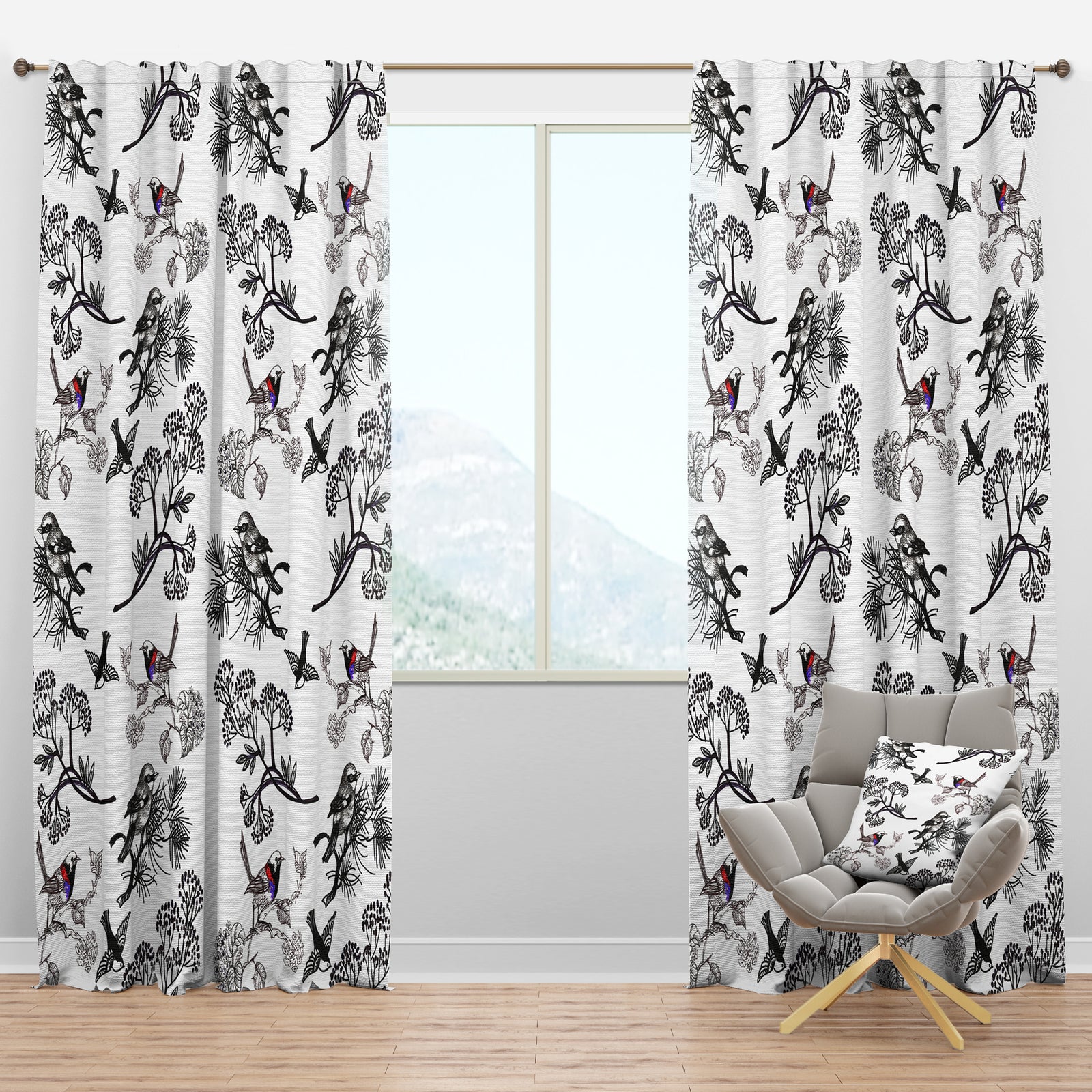 Floral pattern with birds - Floral Curtain Panels