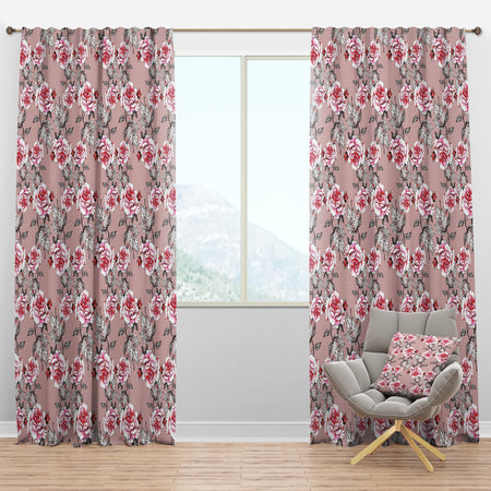 Red Rose in Pink - Floral Curtain Panels