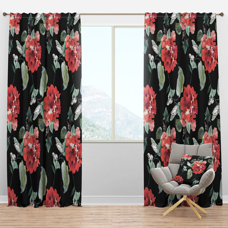 Red Rose in Black - Floral Curtain Panels