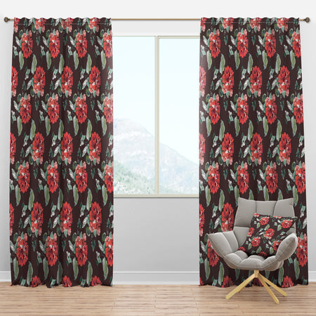 Red Rose in Brown - Floral Curtain Panels