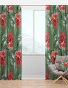 Red Flowers in Green - Floral Curtain Panels