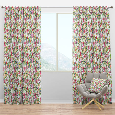 Seamless Pattern red roses on White - Floral Curtain Panels