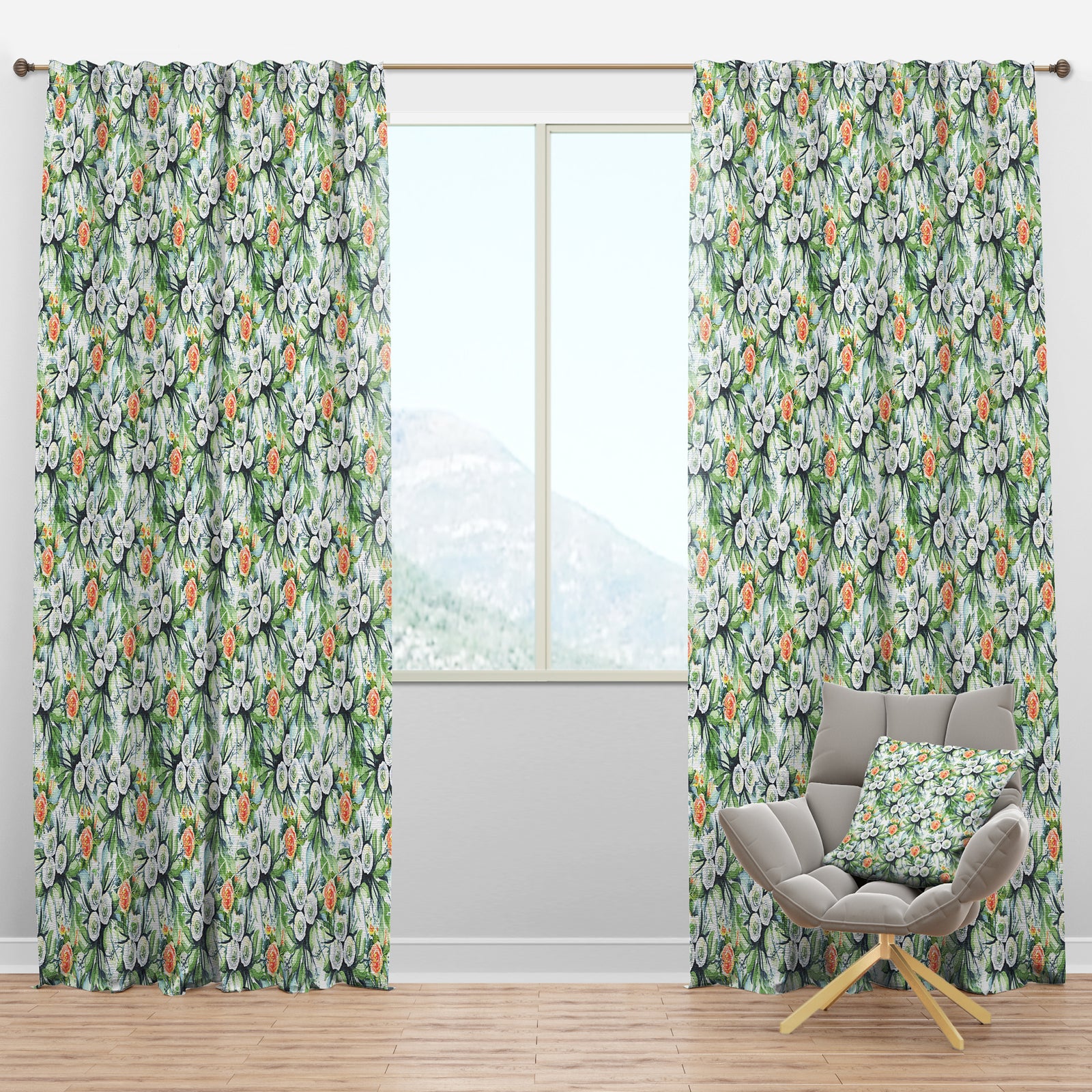 A White and Yellow Roses Bouquet - Floral Curtain Panels