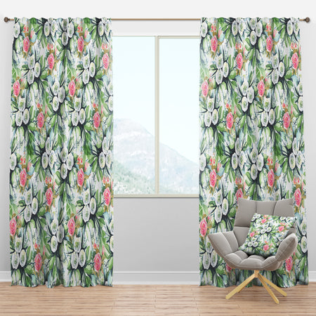 Wedding Flowers in White and Yellow Roses - Floral Curtain Panels