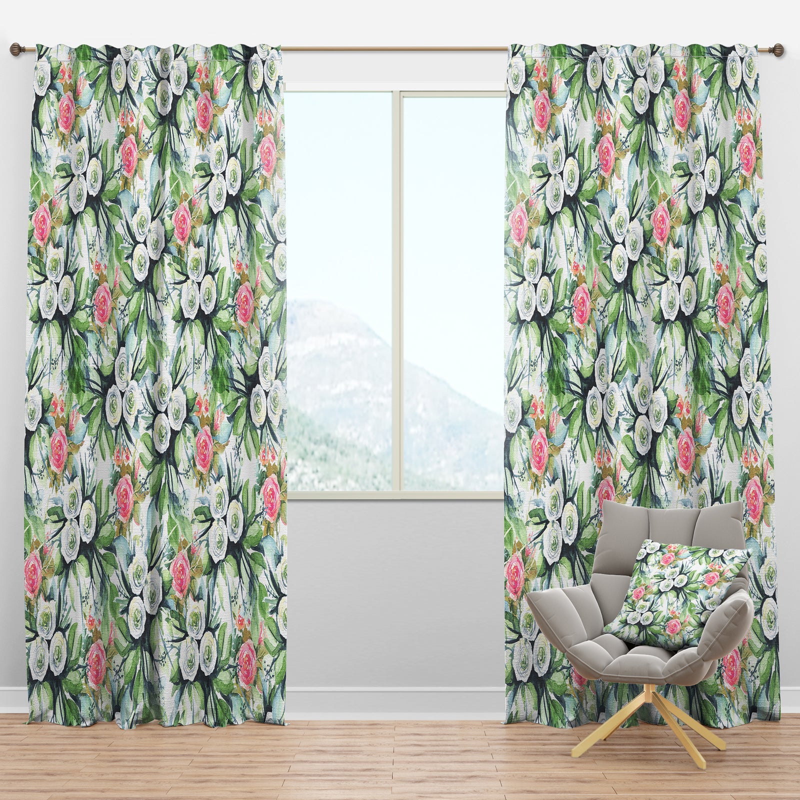 Wedding Flowers in White and Yellow Roses - Floral Curtain Panels