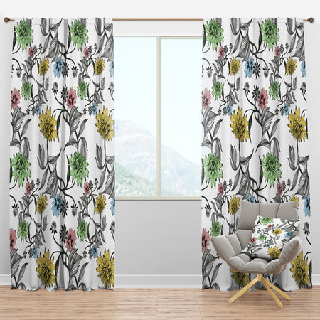 Hand drawn summer flowers - Floral Curtain Panels