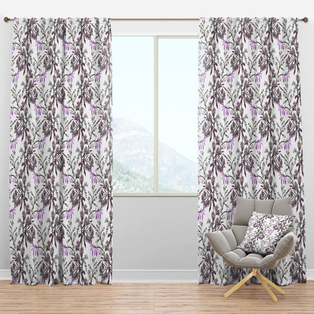 Hand drawn purple flowers - Floral Curtain Panels
